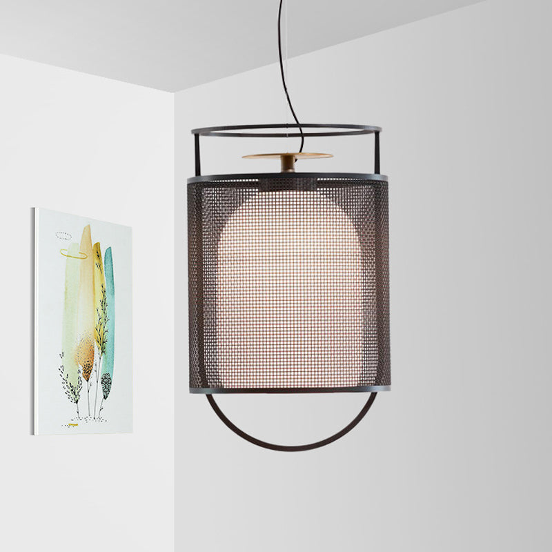 Plafonnier moderne avec abat-jour en verre noir et écran en maille - Suspension à demi-capsule