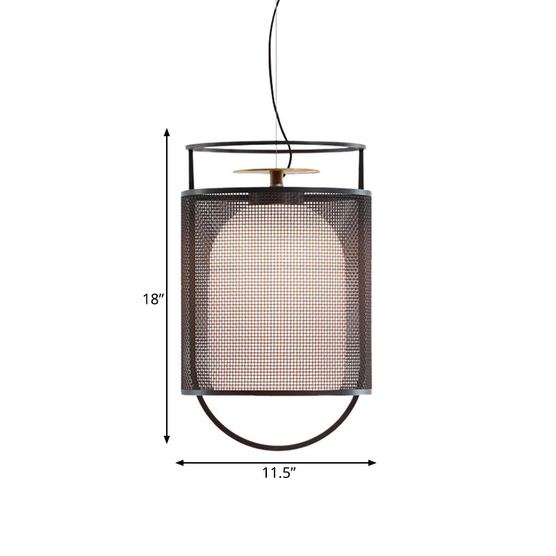 Plafonnier moderne avec abat-jour en verre noir et écran en maille - Suspension à demi-capsule