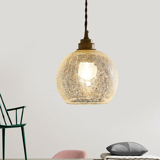 Translucent Crackle Glass 1-Light Pendant Light - Minimalist Spherical Design for Dining Room