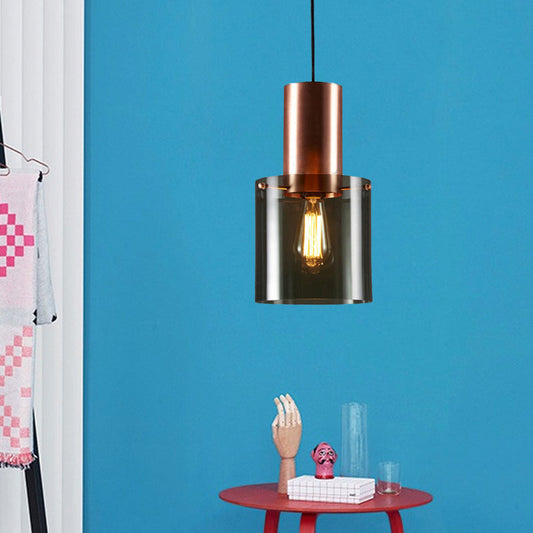 Mini Copper Grenade Pendant Light Fixture with Modern Smoke Grey Glass - Single Bulb