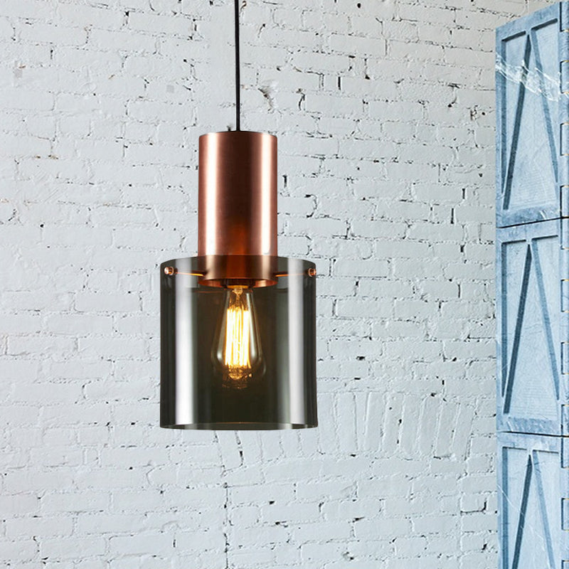 Mini Copper Grenade Pendant Light Fixture with Modern Smoke Grey Glass - Single Bulb
