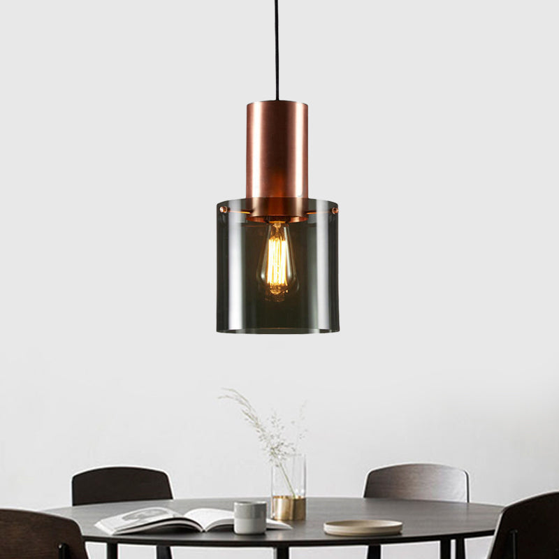 Mini Copper Grenade Pendant Light Fixture with Modern Smoke Grey Glass - Single Bulb