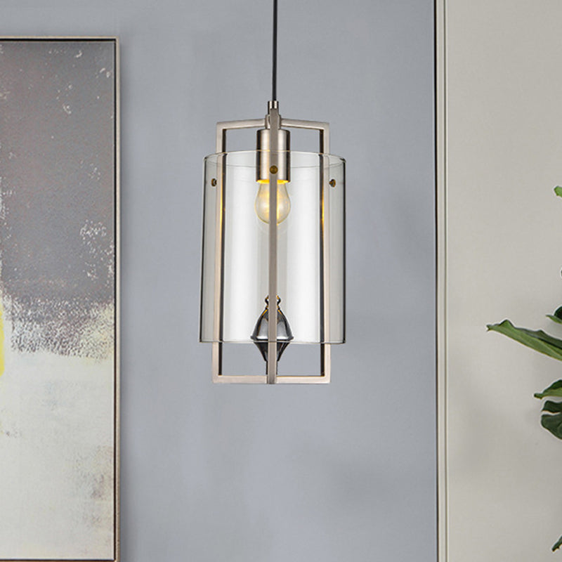Modern Grey/Clear/Tan Glass 1-Light Dining Table Suspension Light with Nickel Frame