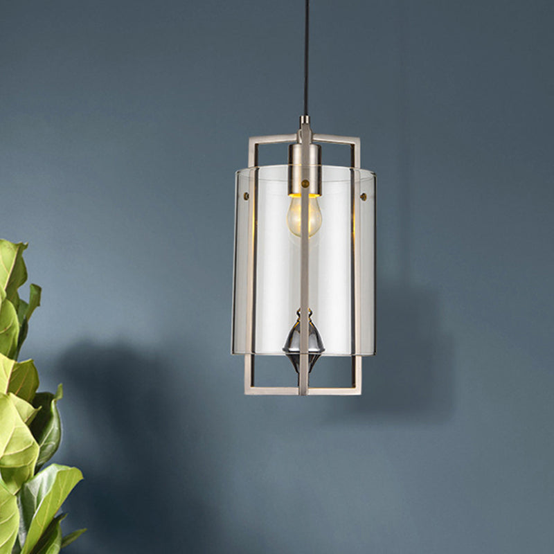 Modern Grey/Clear/Tan Glass 1-Light Dining Table Suspension Light with Nickel Frame