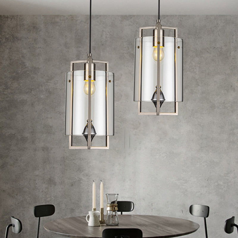 Modern Glass Dining Table Suspension Light With 1-Light And Nickel Frame
