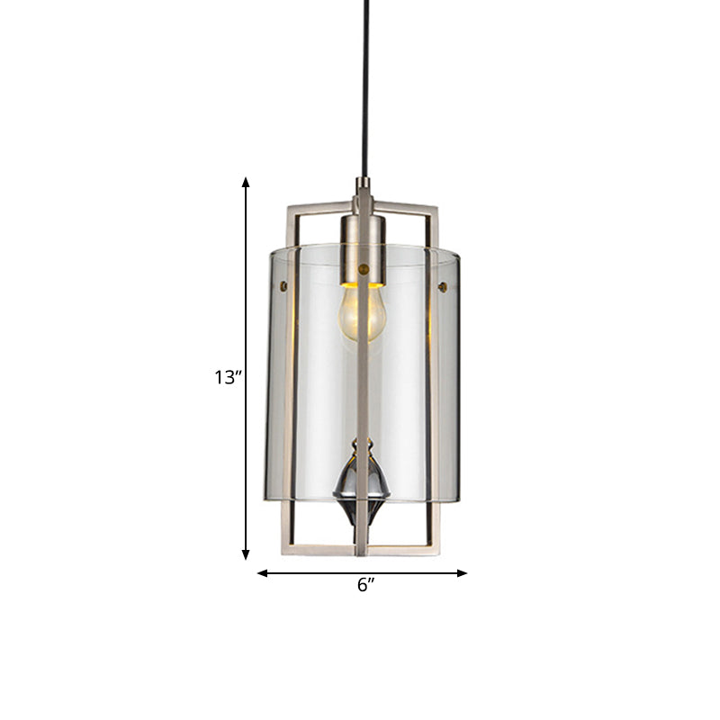 Modern Grey/Clear/Tan Glass 1-Light Dining Table Suspension Light with Nickel Frame