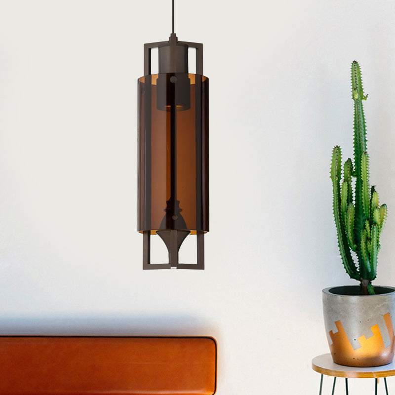 Modern Grey/Clear/Tan Glass 1-Light Dining Table Suspension Light with Nickel Frame