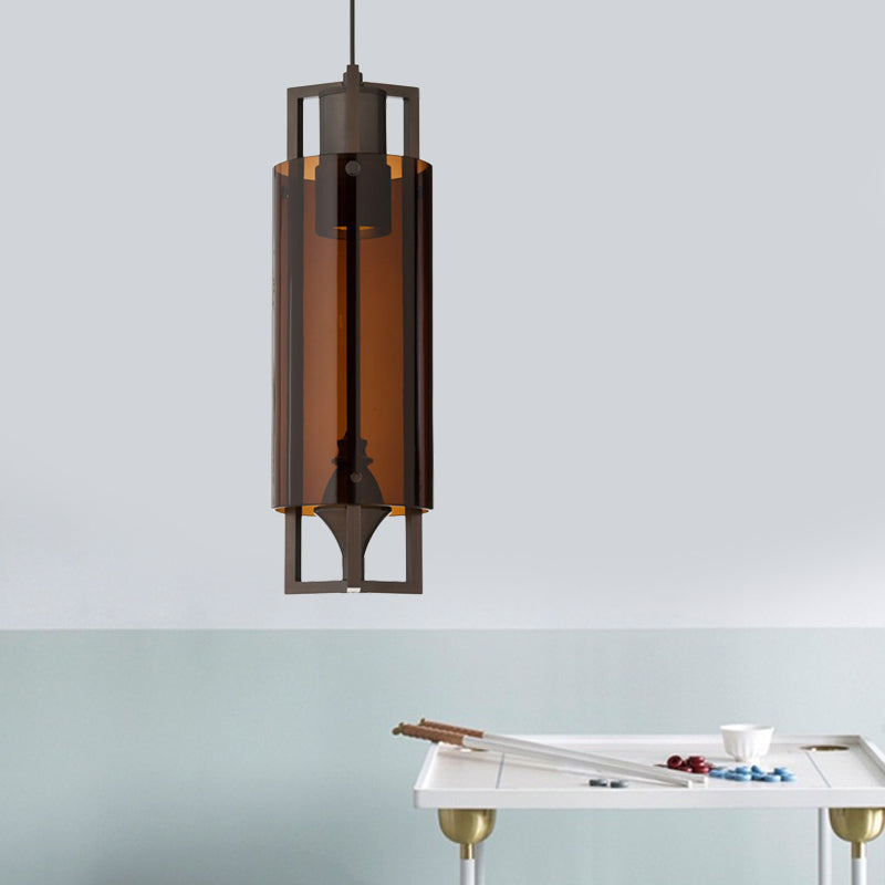 Modern Grey/Clear/Tan Glass 1-Light Dining Table Suspension Light with Nickel Frame