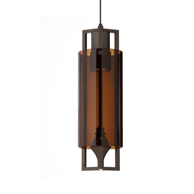Modern Grey/Clear/Tan Glass 1-Light Dining Table Suspension Light with Nickel Frame