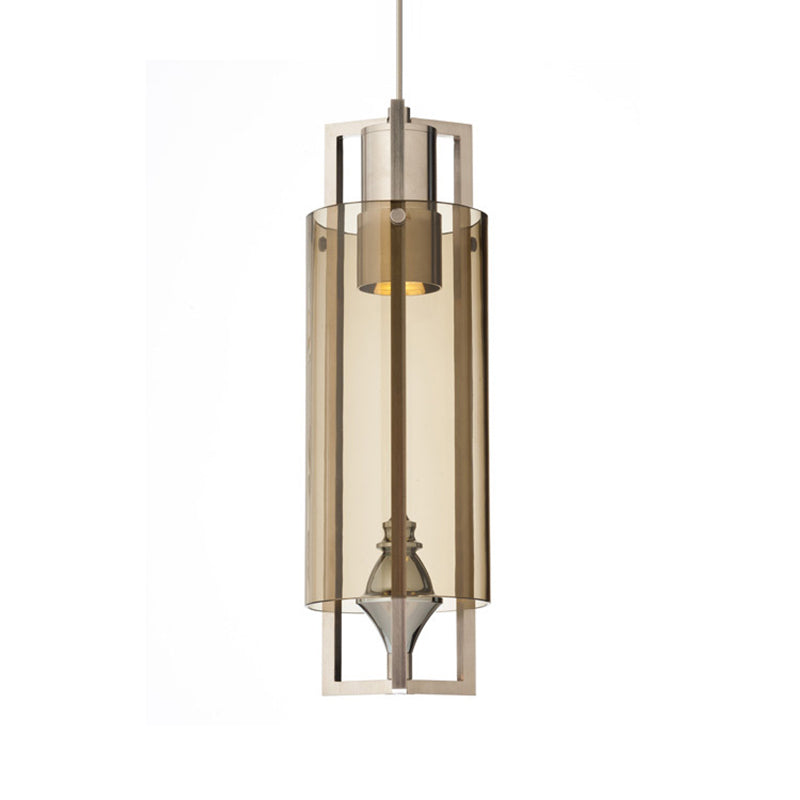 Modern Grey/Clear/Tan Glass 1-Light Dining Table Suspension Light with Nickel Frame