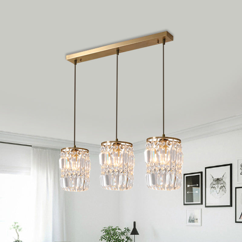 Suspension en cristal prismatique moderne avec 2 couches, 3 lumières, design pendentif doré - Auvent linéaire/rond inclus