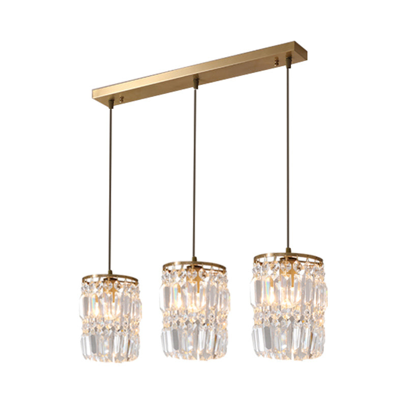 Suspension en cristal prismatique moderne avec 2 couches, 3 lumières, design pendentif doré - Auvent linéaire/rond inclus
