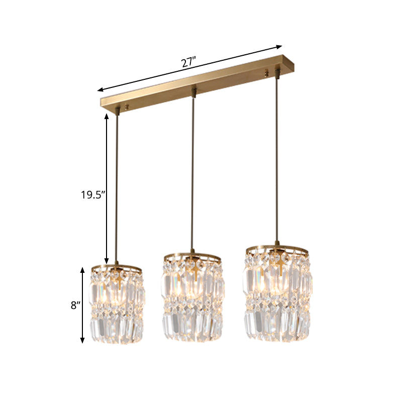 Suspension en cristal prismatique moderne avec 2 couches, 3 lumières, design pendentif doré - Auvent linéaire/rond inclus