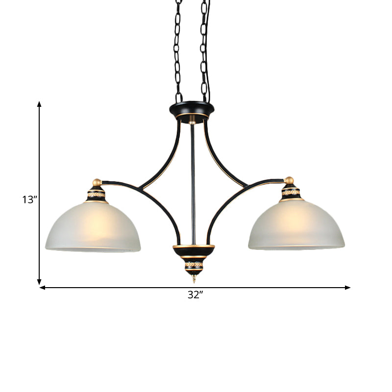2-Bulb Traditional Black Dome Dining Room Hanging Light With White Glass For Kitchen Island