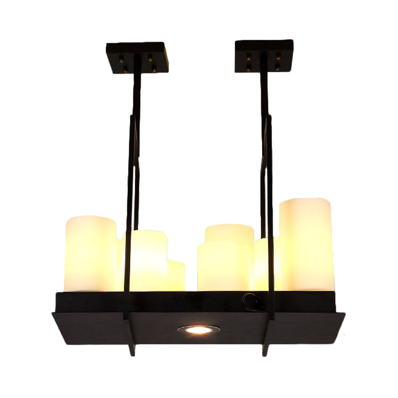 Traditional Barrel Frosted Glass Hanging Lamp - Black Island Pendant Light For Dining Room 8/12/16