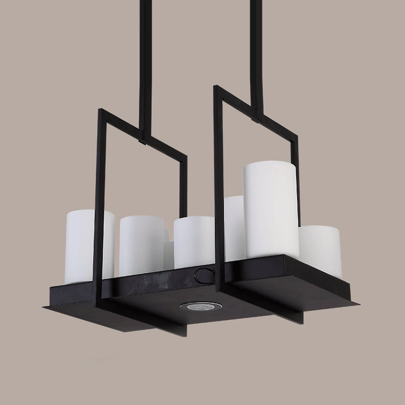Traditional Barrel Frosted Glass Hanging Lamp - Black Island Pendant Light For Dining Room 8/12/16