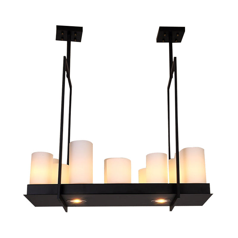 Traditional Barrel Frosted Glass Hanging Lamp - Black Island Pendant Light For Dining Room 8/12/16