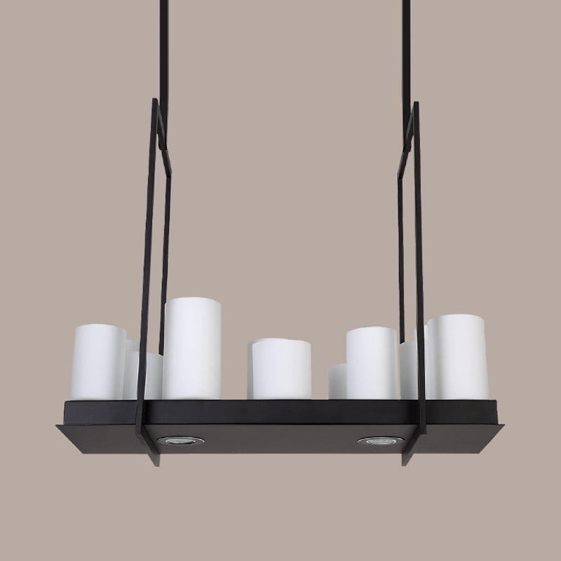 Traditional Barrel Frosted Glass Hanging Lamp - Black Island Pendant Light For Dining Room 8/12/16