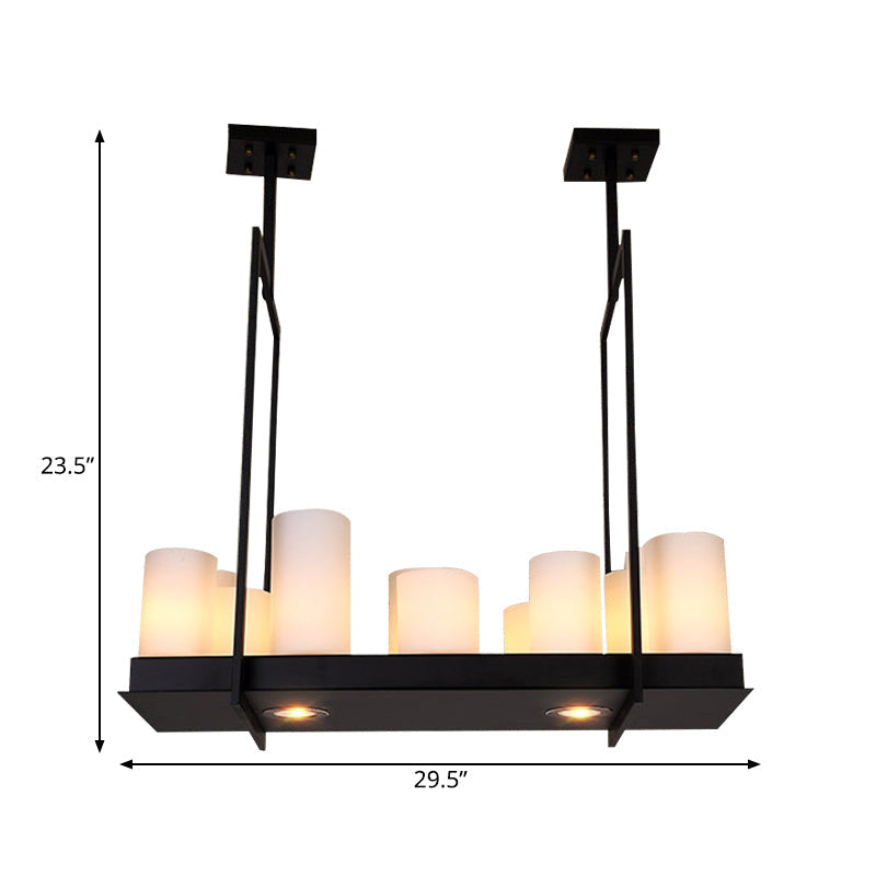 Traditional Barrel Frosted Glass Hanging Lamp - Black Island Pendant Light For Dining Room 8/12/16