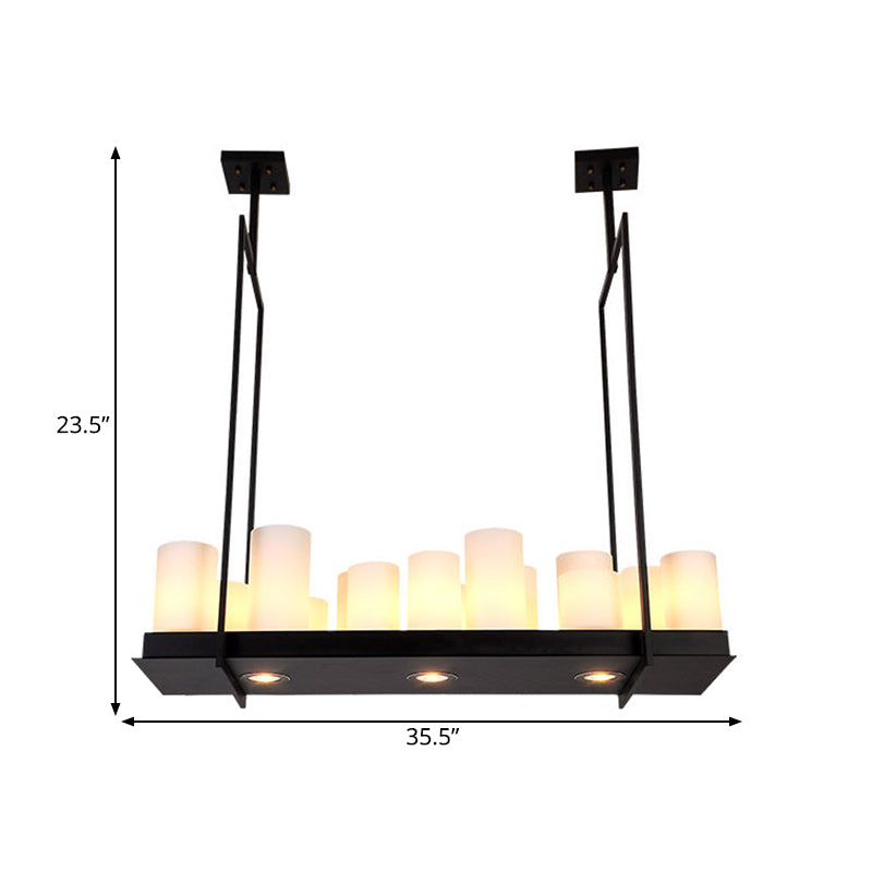 Traditional Barrel Frosted Glass Hanging Lamp - Black Island Pendant Light For Dining Room 8/12/16