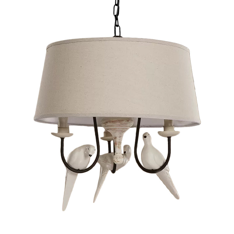 Vintage Fabric Beige Pendant Lamp With 3 Lights - Elegant Bedroom Chandelier Fixture Bird Design