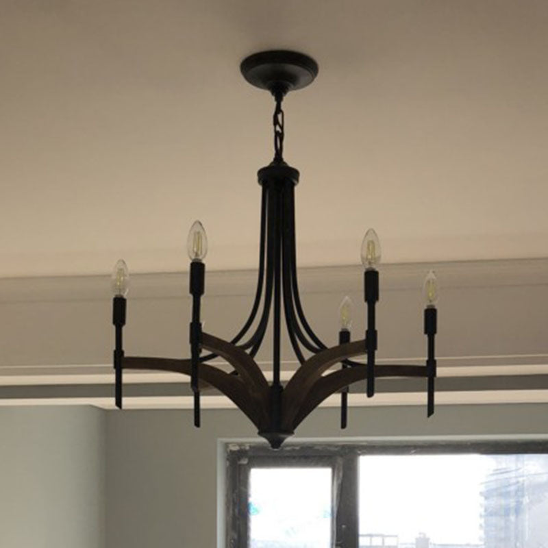 Classic 4-Light Metal Chandelier Candelabra In Black - Pendant Lighting For Living Room With/Without