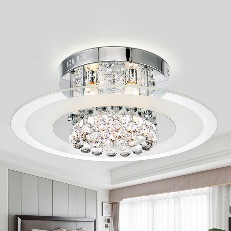 Contemporary Round Crystal Ceiling Lamp - Chrome Finish (4 Lights) for Bedroom Flush Mount