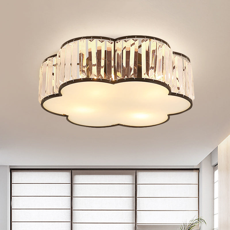 Contemporary Black Crystal Cloud Flush Lamp with 3/4/5 Lights - Bedroom Flushmount Lighting
