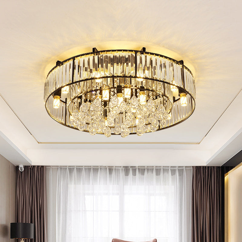 Modern Round Flush Mount Ceiling Light with Crystal Draping - 7/13-Light Options