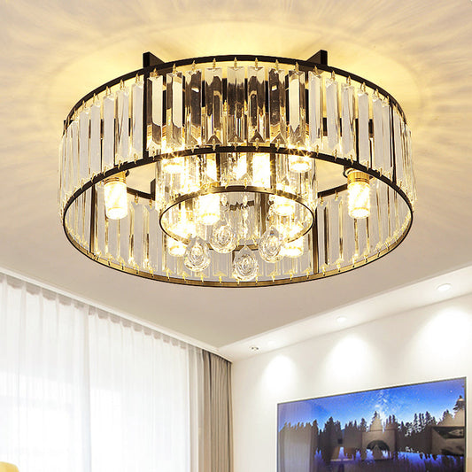 Modern Round Flush Mount Ceiling Light with Crystal Draping - 7/13-Light Options