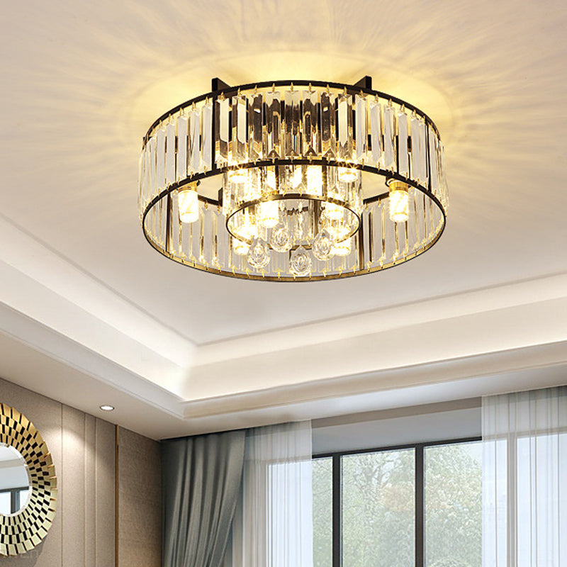 Modern Round Flush Mount Ceiling Light with Crystal Draping - 7/13-Light Options