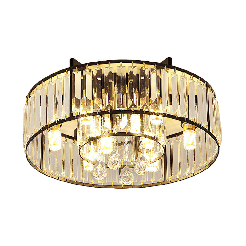Modern Round Flush Mount Ceiling Light with Crystal Draping - 7/13-Light Options