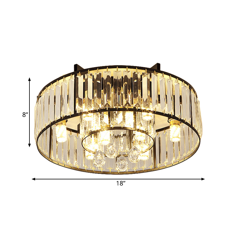 Modern Round Flush Mount Ceiling Light with Crystal Draping - 7/13-Light Options