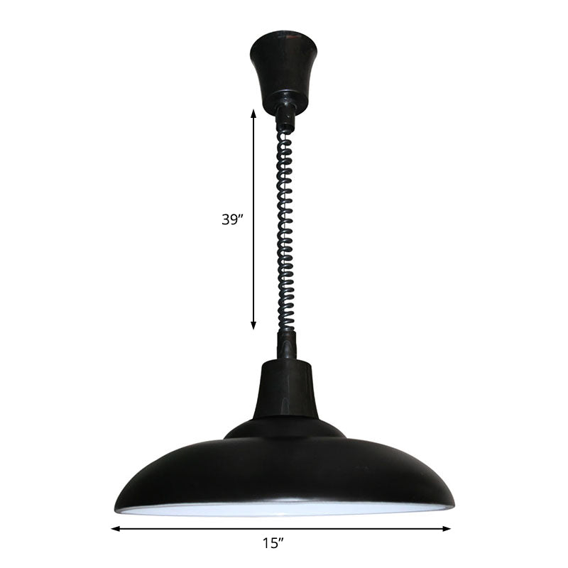 Suspension en métal de style industriel avec cordon réglable - Abat-jour en forme de bol noir/vert, 1 lumière - Parfait pour le salon