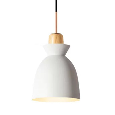 Contemporary Metallic Pendant Ceiling Lamp with Gray/White Bell Shade - Indoor Hanging Light (1 Bulb)