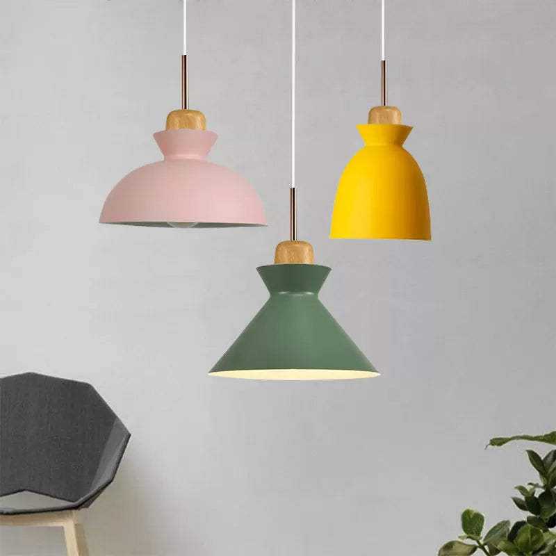 Contemporary Metallic Pendant Ceiling Lamp with Gray/White Bell Shade - Indoor Hanging Light (1 Bulb)