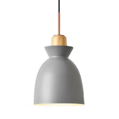 Contemporary Metallic Pendant Ceiling Lamp with Gray/White Bell Shade - Indoor Hanging Light (1 Bulb)