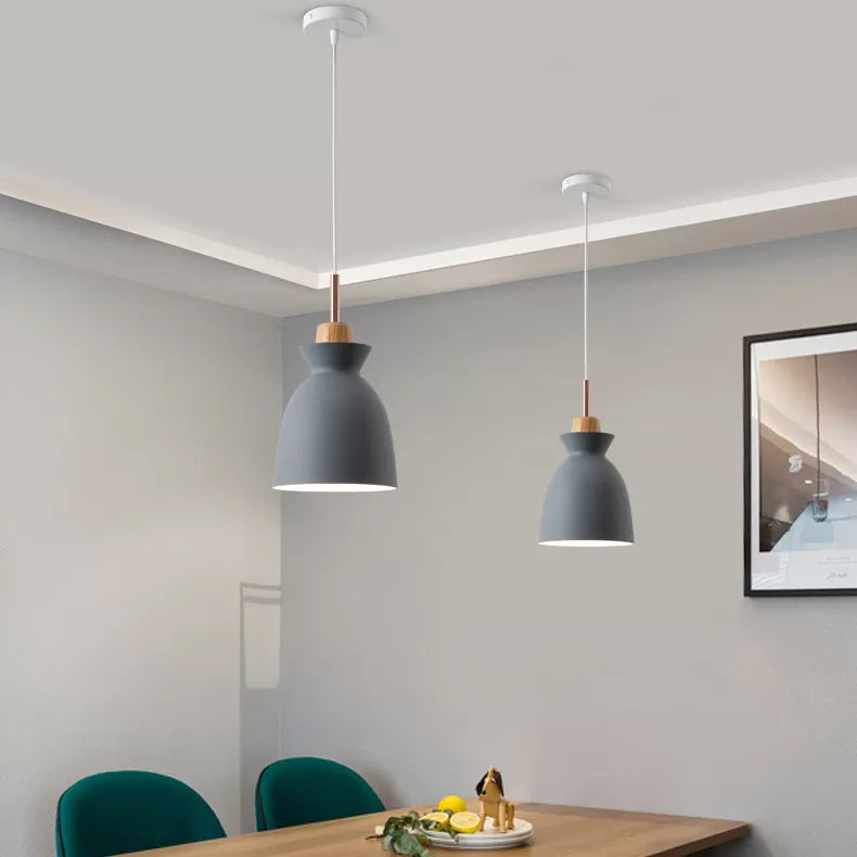 Contemporary Metallic Pendant Ceiling Lamp with Gray/White Bell Shade - Indoor Hanging Light (1 Bulb)