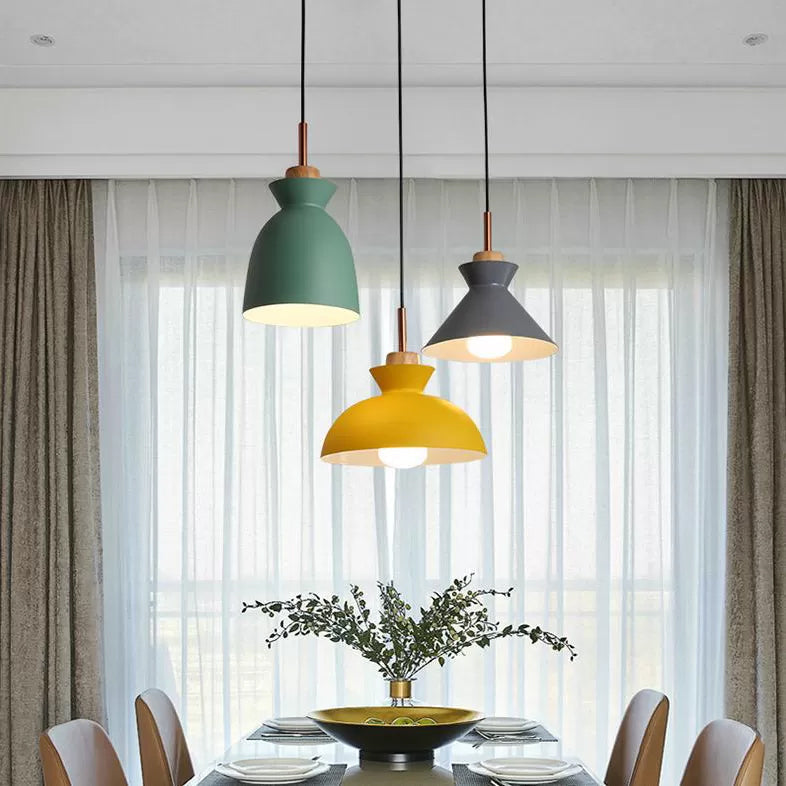 Contemporary Metallic Pendant Ceiling Lamp with Gray/White Bell Shade - Indoor Hanging Light (1 Bulb)