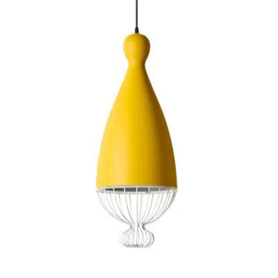 Teardrop Metal Hanging Lamp with Cage Shade - 1 Head Kitchen Pendant Light in Grey/Pink - Macaron Style - 7"/10"/15" W