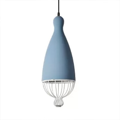 Teardrop Metal Hanging Lamp with Cage Shade - 1 Head Kitchen Pendant Light in Grey/Pink - Macaron Style - 7"/10"/15" W