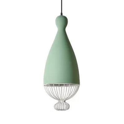 Teardrop Metal Hanging Lamp with Cage Shade - 1 Head Kitchen Pendant Light in Grey/Pink - Macaron Style - 7"/10"/15" W