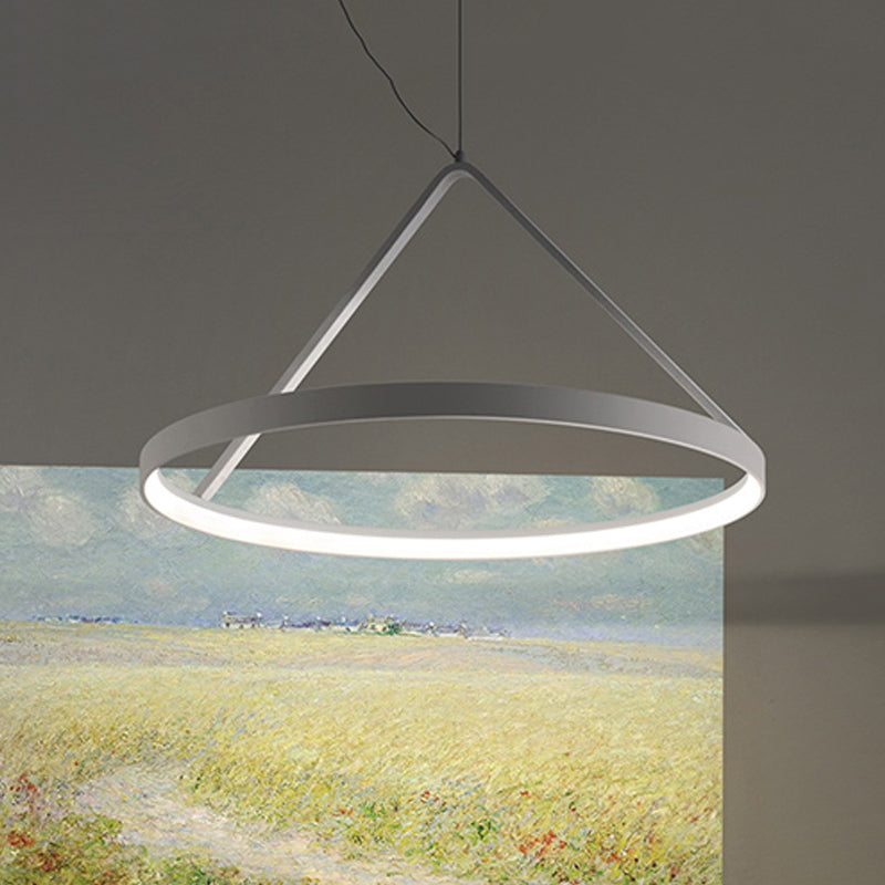 Suspension ronde minimaliste en acrylique, plafonnier à LED (16"/19,5"/23,5"), noir/blanc