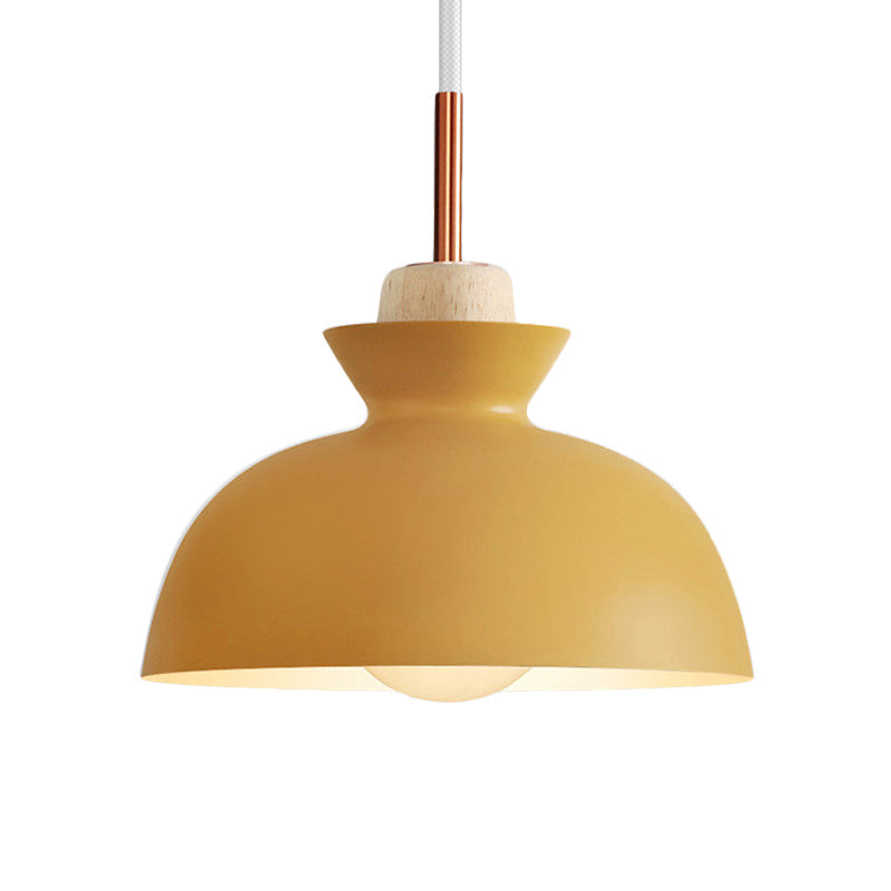 Contemporary Dome/Cone Metal Pendant Light - Grey/Yellow/Green