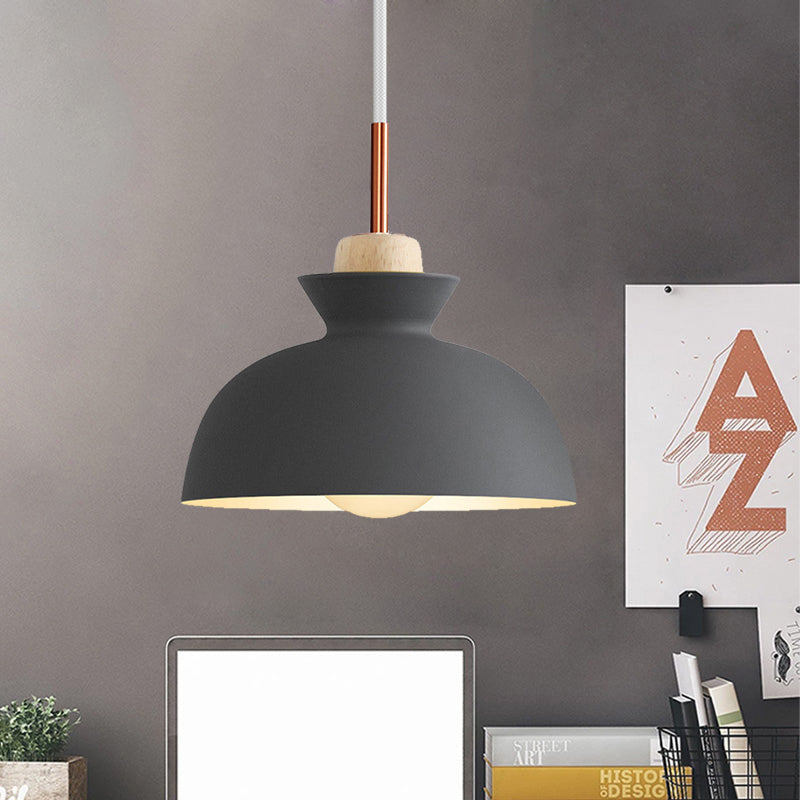 Contemporary Dome/Cone Metal Pendant Light - Grey/Yellow/Green
