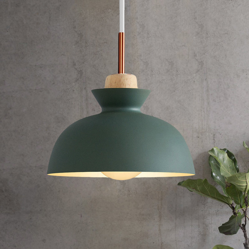 Contemporary Dome/Cone Metal Pendant Light - Grey/Yellow/Green