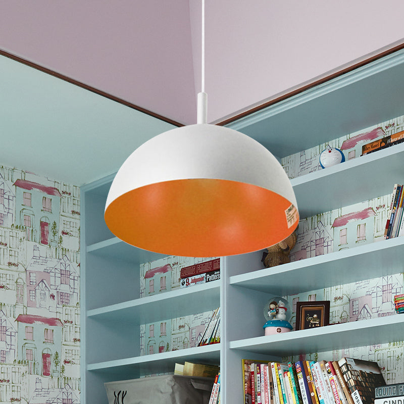 Metal Dome Ceiling Pendant Light with Simple Style Design - 1 Light Orange/Blue/Chrome Fixture for Dining Room, 10"/16" Wide