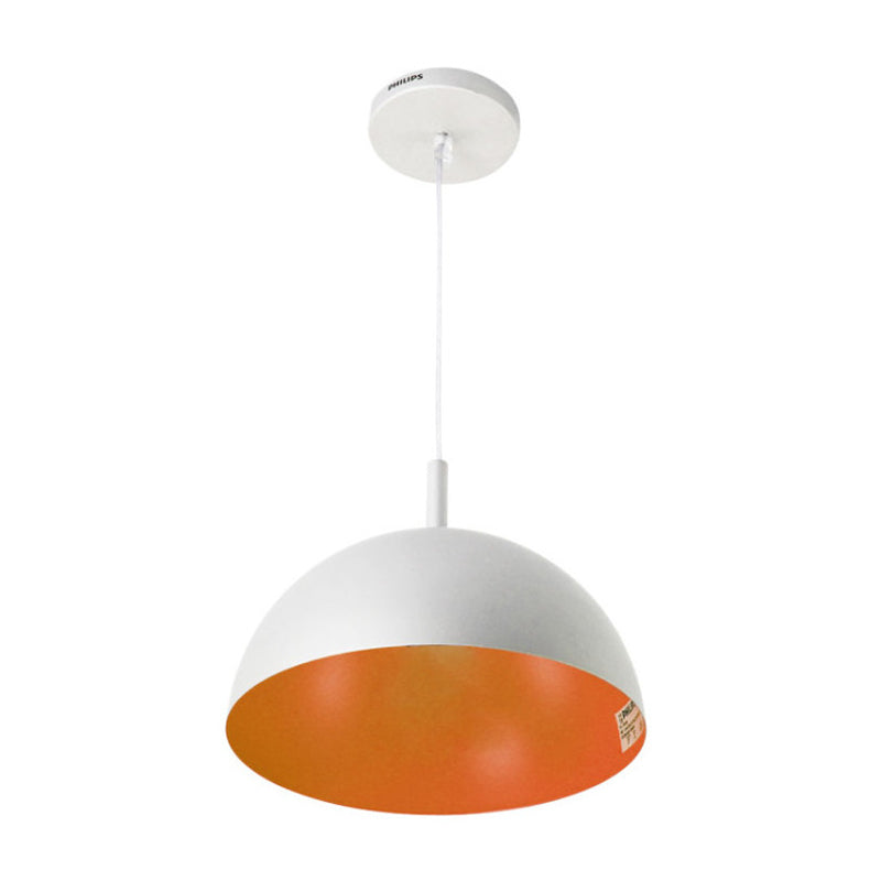 Metal Dome Ceiling Pendant Light with Simple Style Design - 1 Light Orange/Blue/Chrome Fixture for Dining Room, 10"/16" Wide