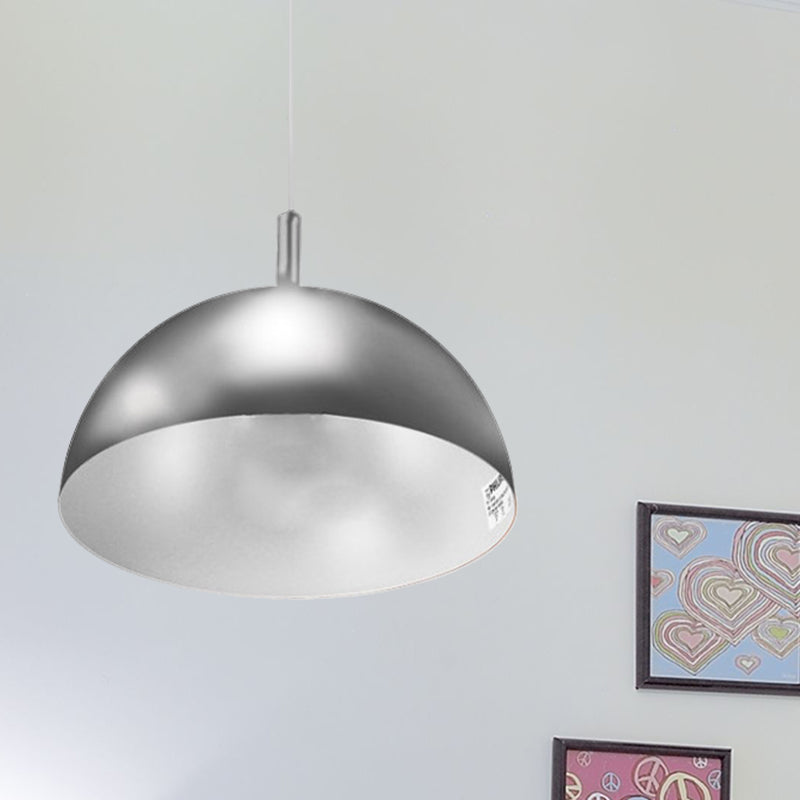 Metal Dome Ceiling Pendant Light with Simple Style Design - 1 Light Orange/Blue/Chrome Fixture for Dining Room, 10"/16" Wide