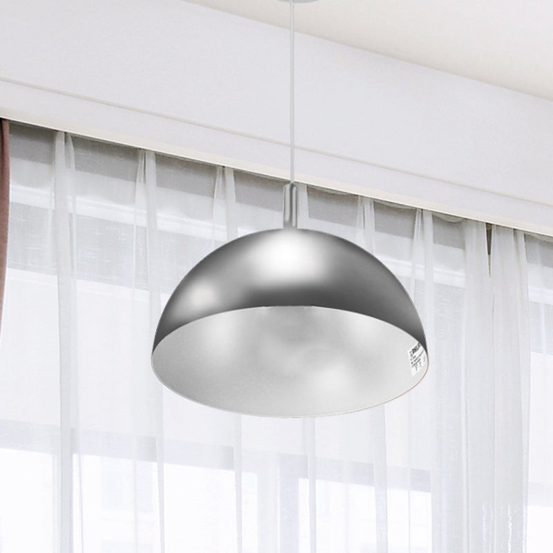 Metal Dome Ceiling Pendant Light with Simple Style Design - 1 Light Orange/Blue/Chrome Fixture for Dining Room, 10"/16" Wide